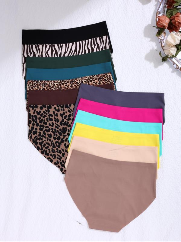 Women's Plain zebra Stripe leopard Print Seamless Panty, Casual Comfy Breathable Knicker for Daily Wear, Ladies Underwear for All Seasons