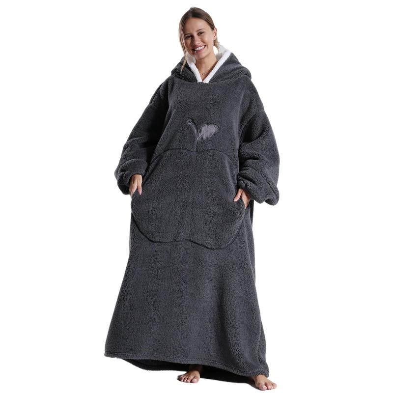 Solid Color Hooded Blanket, 1 Count Apple Pattern Oversized Blanket Hoodie, Ultra Soft Warm Wearable Blanket Sweatshirt for Women & Men, Gift for Ladies, Comfy Blanket