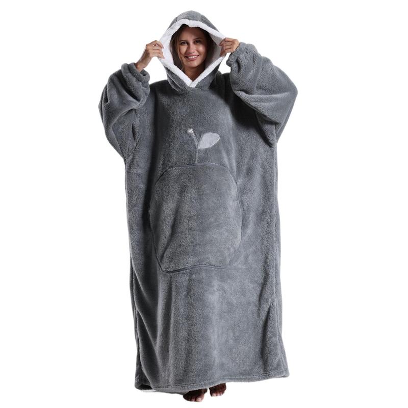 Solid Color Hooded Blanket, 1 Count Apple Pattern Oversized Blanket Hoodie, Ultra Soft Warm Wearable Blanket Sweatshirt for Women & Men, Gift for Ladies, Comfy Blanket