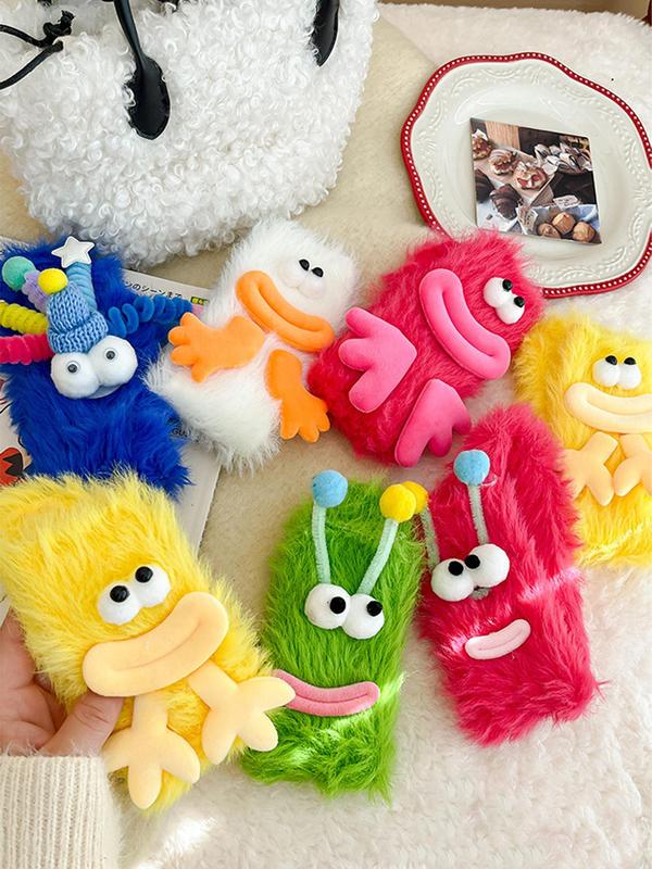 Random Women's 3D Cartoon Decoration Fuzzy Socks, Cute Soft Comfy Crew Socks for Fall & Winter, Women's Socks for Daily Wear