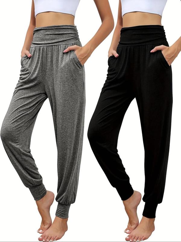 Women's Solid Ruched Pocket Jogger Pants, Casual Comfy High Waist Trousers for Daily Wear, Ladies Bottoms for Summer