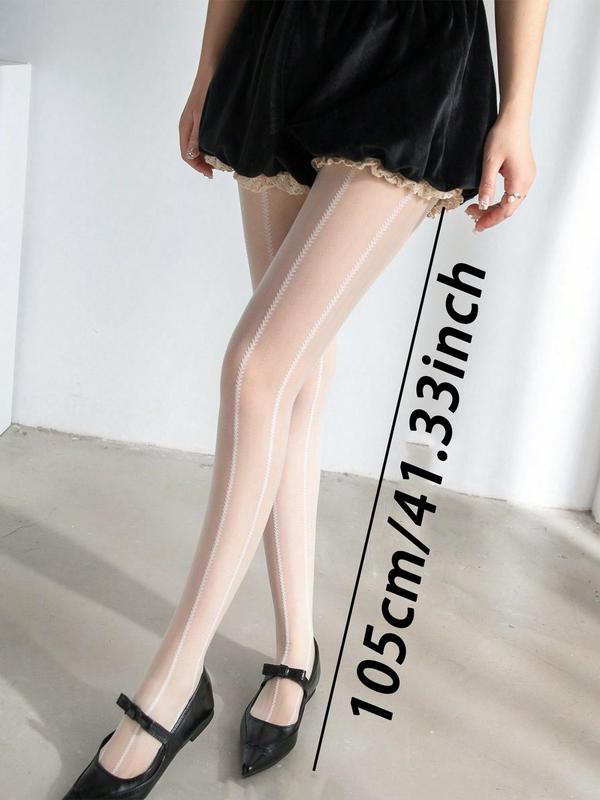 Women's Striped Jacquard Contrast Mesh Sheer Tights, Casual Comfy Breathable High Stretch Pantyhose for Daily Wear, Ladies Tights for All Seasons