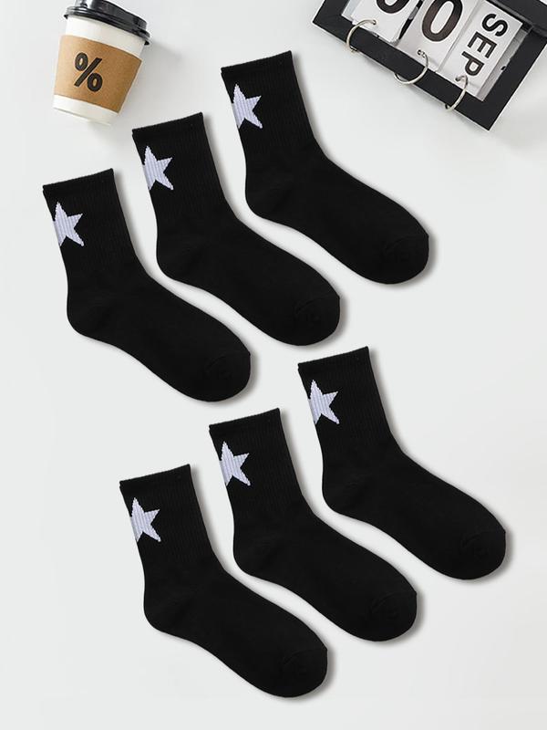 Women's 6 Pairs Star Print Crew Socks, Mid-calf Socks, Ribbed Knit Mid Tube Socks, Multi-pack Mid Tube Socks for Women, Women's Socks & Hosiery