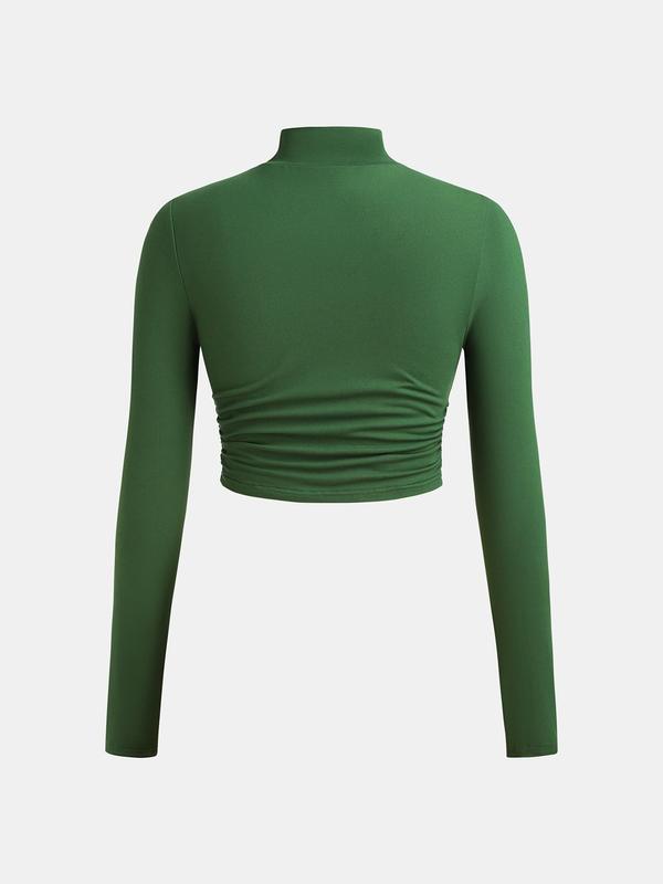 YOZY Christmas Deals, Women's Solid Tee & Ruched Split Hem Skirt Two-piece Set, Long Sleeve Stand Collar Top & Mermaid Skirt, Ladies Clothes for All Seasons, Christmas 2024 Trend, Fall & Winter Outfits