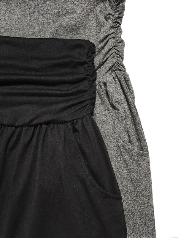 Women's Solid Ruched Pocket Jogger Pants, Casual Comfy High Waist Trousers for Daily Wear, Ladies Bottoms for Summer