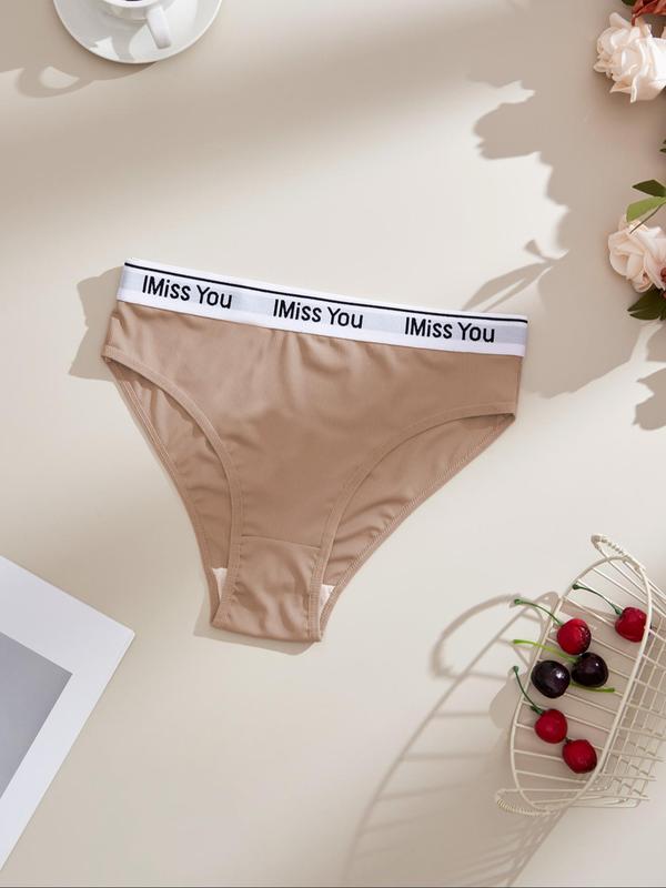 Plus Size Letter Tape Panty, Casual Comfy Breathable Knicker for Daily Wear, Women's Underwear for All Seasons