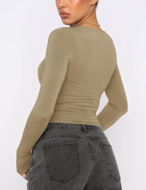 AVOOGUE Womens 3 Piece Long Sleeve Shirts Basic Crop Tops Going Out Fall Fashion Underscrubs Layer Slim Fit Y2K Tops Casual Fabric Womenswear Blouses