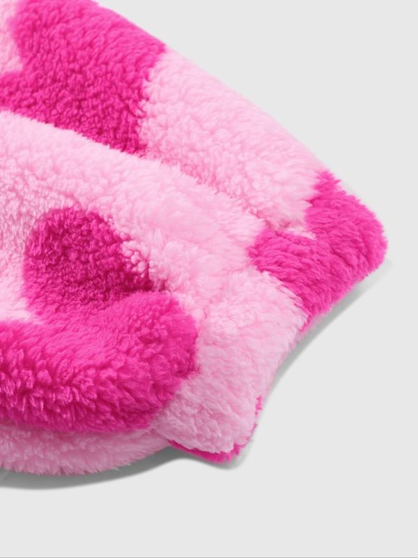 Women's Heart Print Zip Up Fuzzy Hooded Jacket, Casual Long Sleeve Drop Shoulder Outerwear for Winter, Ladies Clothes for Daily Wear