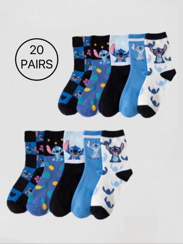 Random Cartoon Print Crew Socks, Cute Comfy Breathable Mid Tube Socks for Women & Men, Stylish Socks for Daily Wear