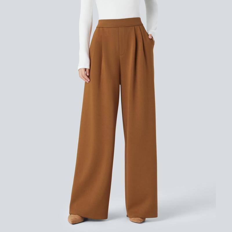Halara High Waisted Plicated Side Pocket Wide Leg Work Pants