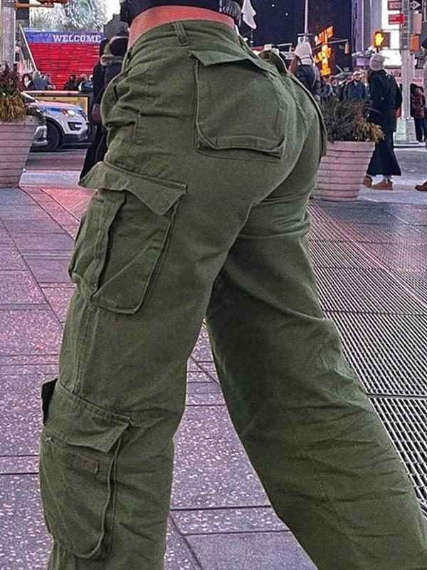 Women's Plain Pocket Drawstring Cargo Pants, Casual Elastic Waist Trousers for Daily Wear, Pants for Women, Ladies Bottoms for All Seasons