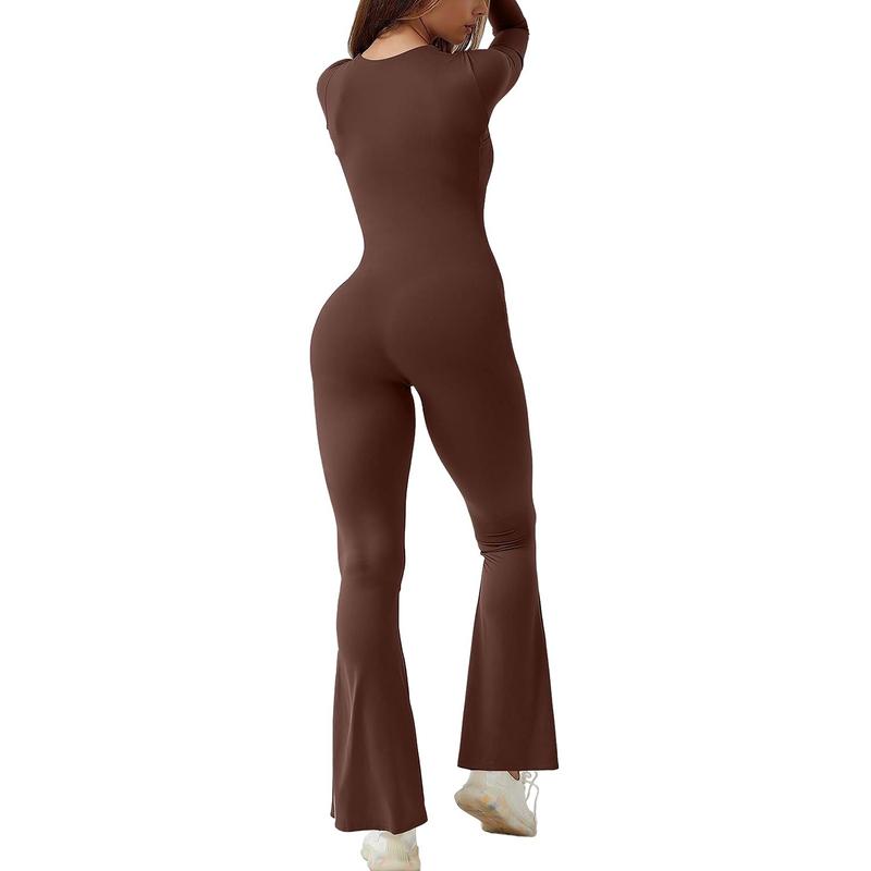 Jumpsuits for Women Square Neck Wide Leg Full Length Romper Playsuit Fabric Long Sleeve Soft Womenswear Bodycon Casual