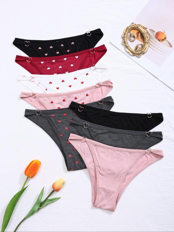 Women's Plain Heart Print Ring Linked Panty, Cute Soft Comfy Breathable Knicker for Daily Wear, Underwear for All Seasons