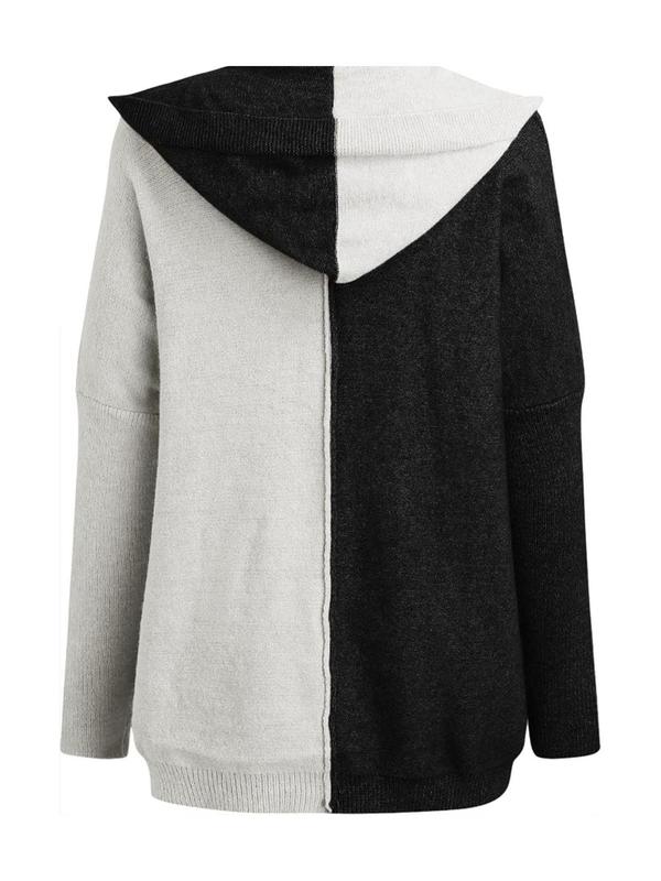 Women's Colorblock Batwing Sleeve Hooded Cardigan, Casual Long Sleeve Open Front Knitwear for Fall & Winter, Cardigan for Women, Fashion Ladies' Knit Clothing for Daily Wear