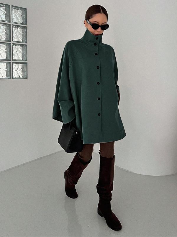 Women's Plain Pocket Button Front Coat, Elegant Batwing Sleeve Collared Long Sleeve Outerwear for Work Office Business,  Winter Clothes Women,  Ladies Clothes for All Seasons Jackets For Women