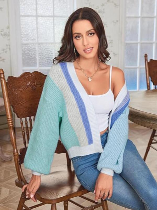 Women's Patchwork Print Drop Shoulder Open Front Cardigan, Casual Long Sleeve Knitwear Top for Spring & Fall, Cardigan for Women, Fashion Women's Knitting Clothing for Daily Wear, Going Out Tops, Women's Tops, Fall Outfits, Fallfreshness, Fall Clothes