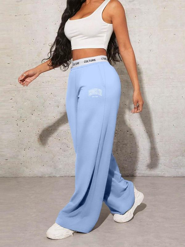 Women's Letter Tape High Waist Sweatpants, Casual Pocket Jogger Pants for Daily Wear, Ladies Bottoms for All Seasons, Downtown Girl Clothes Downtown Girl Clothes