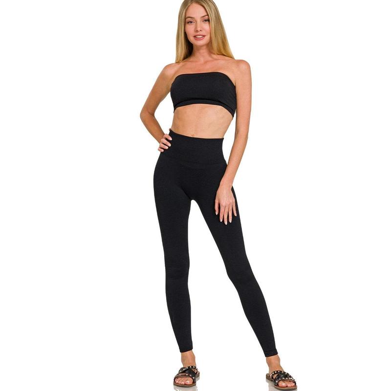 ZENANA HIGH WAIST DIAMOND SHAPE BAND FLEECE LEGGINGS