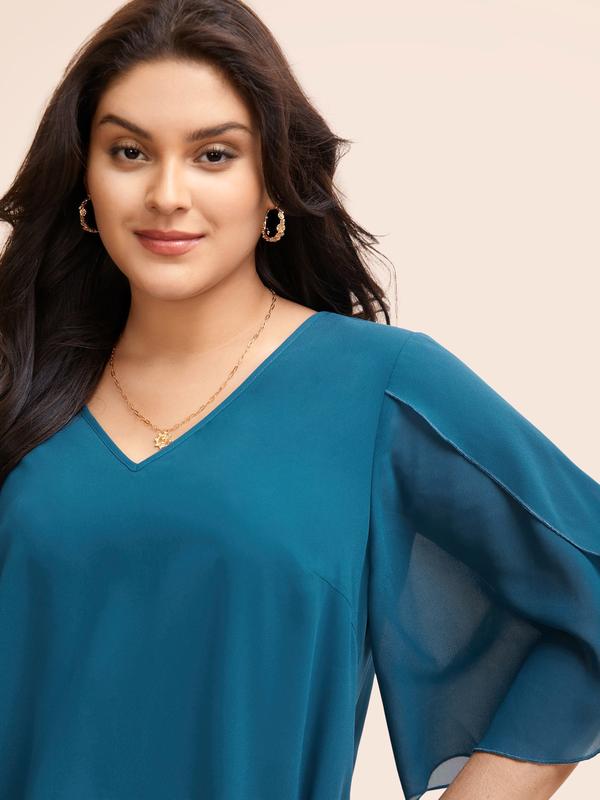 BloomChic Chiffon Gathered Petal Sleeve Blouse