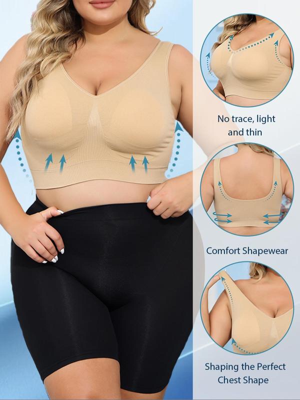 Plus Size Deep V Neck Wireless Bras for Women, Casual Padded Seamless Push Up Lingerie Top, Lingerie for Women, Fall Wear 2024, Minimalist Lady Underwear, Plus Size Women's Clothing, Comfortable Bra for Plus Size