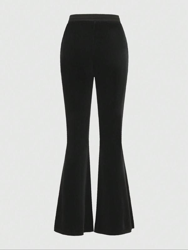 Women's Rhinestone Cross Decor Drawstring Waist Flare Leg Pants, Fashion Casual Comfy Bell Bottom Trousers for Fall & Winter, Women's Bottoms for Daily Wear