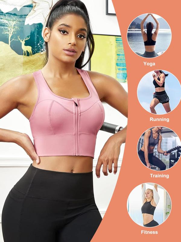 Women's Solid Cut Out Zipper Bralette, Breathable Comfortable Wireless Sports Bra, Ladies Lingerie for All Seasons