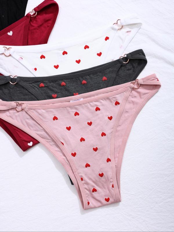 Women's Plain Heart Print Ring Linked Panty, Cute Soft Comfy Breathable Knicker for Daily Wear, Underwear for All Seasons