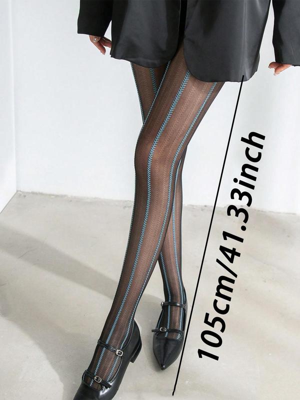 Women's Striped Jacquard Contrast Mesh Sheer Tights, Casual Comfy Breathable High Stretch Pantyhose for Daily Wear, Ladies Tights for All Seasons