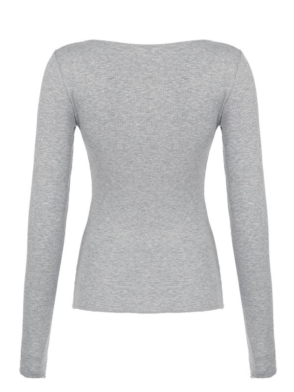 Women's Glitter Twists Front V Neck Tee, Y2K Casual Long Sleeve T-Shirt for Fall & Winter, Women's Clothing for Daily Wear