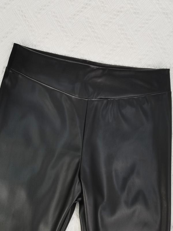 Solid High Waist PU Leather Skinny Pants, Casual Comfy Leggings for Daily Wear, Women's Bottoms for Spring & Fall