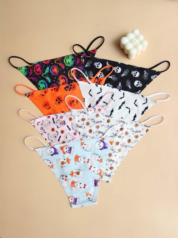 Women's Drop Waist Panties, Halloween Themed Print Casual Soft Comfy Breathable Seamless Knicker for Daily Wear, Knicker for Women, Ladies Underwear for All Seasons