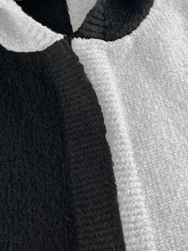Women's Colorblock Batwing Sleeve Hooded Cardigan, Casual Long Sleeve Open Front Knitwear for Fall & Winter, Cardigan for Women, Fashion Ladies' Knit Clothing for Daily Wear
