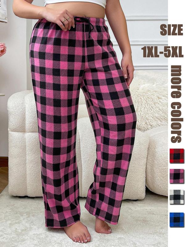  Plaid Print Drawstring Waist Pants, Casual Comfy Elastic Waist Trousers for Women, Women's Sleepwear for Fall & Winter