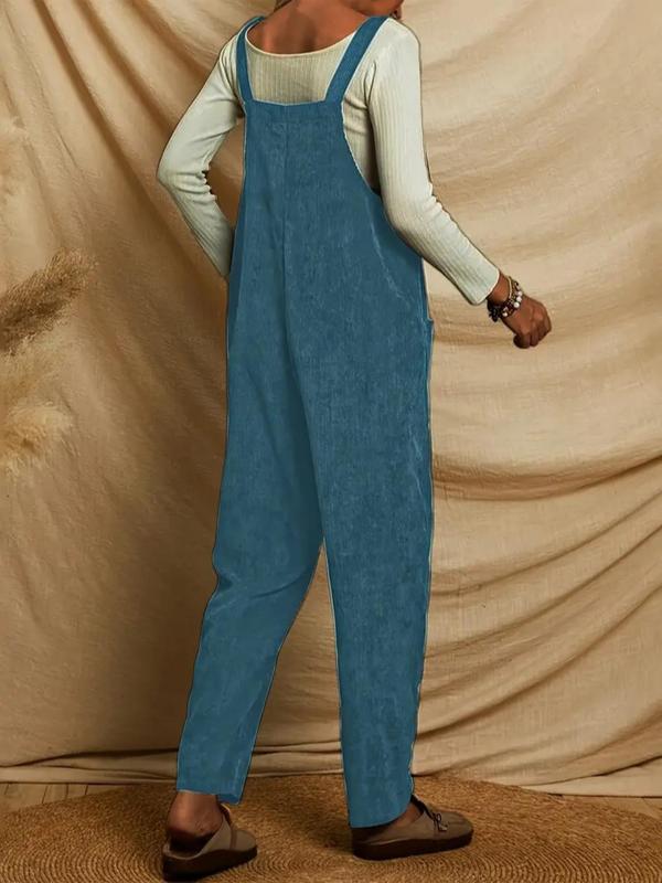 Women's Plain Knot Front Pocket Corduroy Overalls Jumpsuit without Top, Casual Sleeveless Square Neck Overalls  Body Jumpsuits  for Fall & Winter, Women's Jumpsuit for Daily Wear