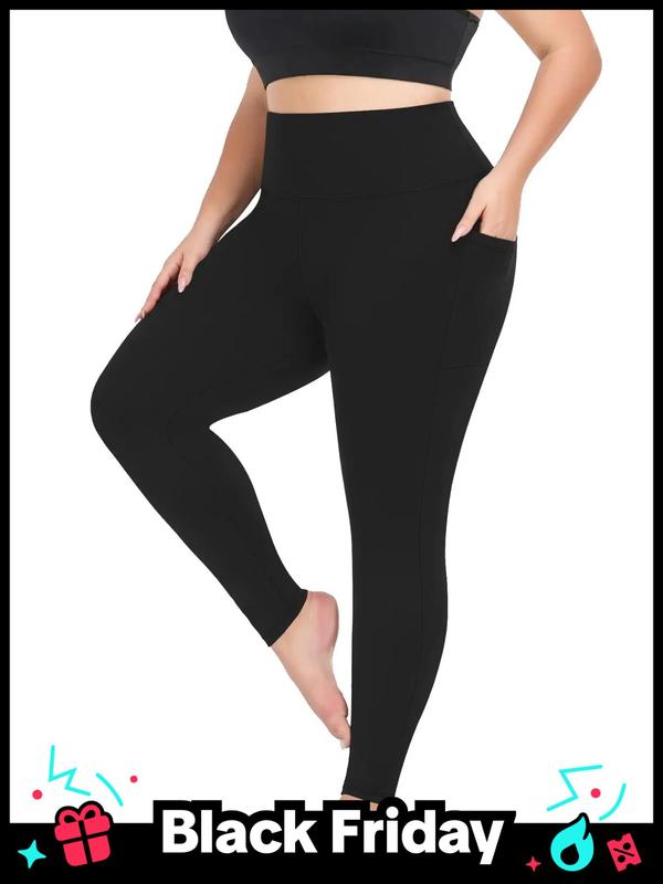  Solid High Waist Pocket Leggings, Casual Comfy High Stretch Skin-friendly Skinny Pants for Women, Women's Bottoms for All Seasons