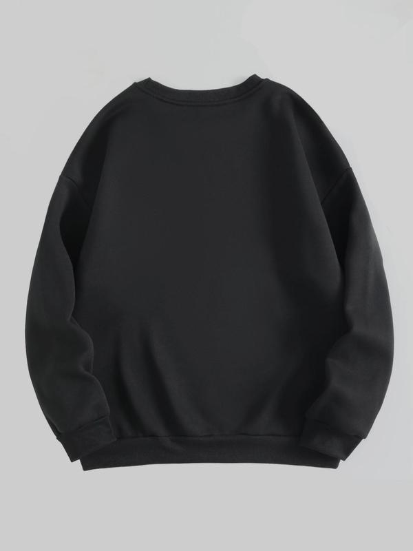 Women's Great White Shark Letter Print Drop Shoulder Sweatshirt, Casual Long Sleeve Round Neck Pullover for Fall & Winter, Sweatshirts for Women, Women's Clothes for Daily Wear