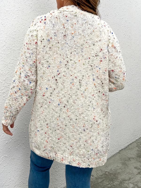  All Over Print Pocket Cardigan, Casual Long Sleeve Open Front Cardigan for Fall & Winter, Women's Clothing for Daily Wear
