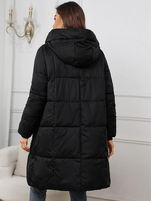 Women's Solid Zip Up Pocket Design Winter Coat, Casual Long Sleeve Thermal Outerwear for Fall & Winter, Women's Clothing for Daily Wear