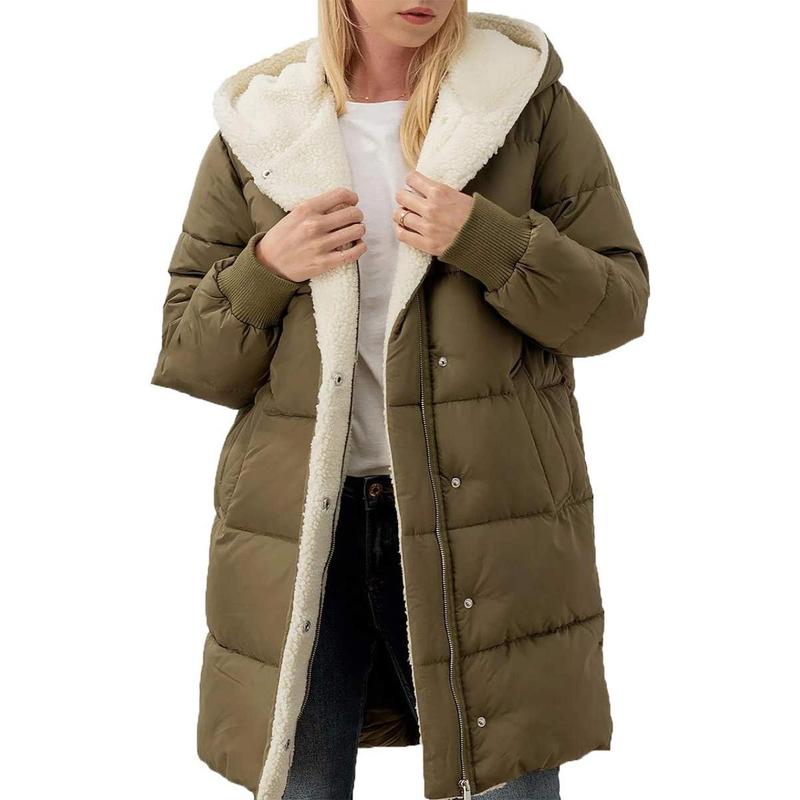 Womens Winter Warm Coats Sherpa Fleece Lined Long Hooded Puffer Jacket Christmas gift
