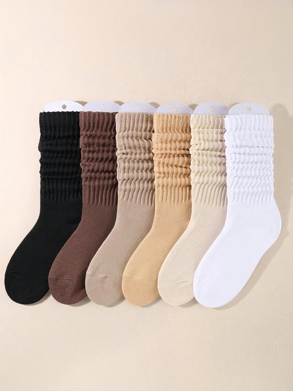 Women's Solid Crew Socks, Baggy Socks, Multi-pack Basic Soft Comfy Breathable Cozy Midcalf Socks for Daily Wear, Socks for Women, Comfort Casual Womenswear, Lady's Fall & Winter Socks & Hosiery, Minimalist Fall Winter Clothes