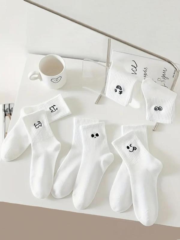 Women's 5 Pairs Cartoon Print Crew Socks, Cute Comfy Breathable Mid-calf Socks for Fall & Winter, Women's Socks for Daily Wear