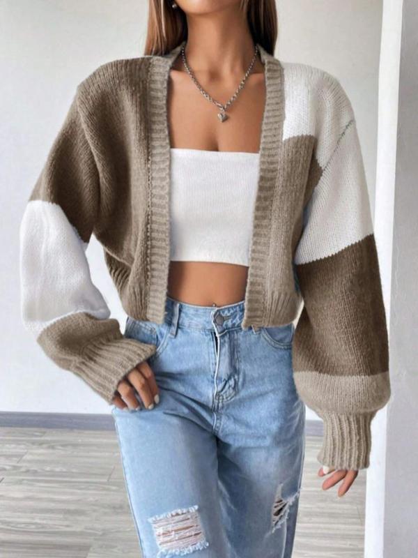 Women's Colorblock Print Drop Shoulder Cardigan, Lady Comfort Going Out Tops, Fall Outfits, Casual Long Sleeve Open Front Knitwear for Fall & Winter, Fashion Ladies' Knit Clothing for Daily Wear