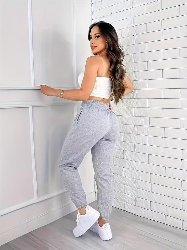 Women's Plain Elastic Waist Jogger Pants, Casual Comfy Pocket Sweatpants for Spring & Fall, Women's Bottoms for Daily Wear