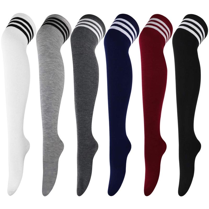 6 Pairs High Thigh Socks Striped Over Knee Thin Tights Long Stocking for Women Leg Warmer School Womenswear