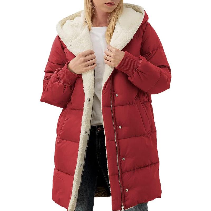 Womens Winter Warm Coats Sherpa Fleece Lined Long Hooded Puffer Jacket Christmas gift