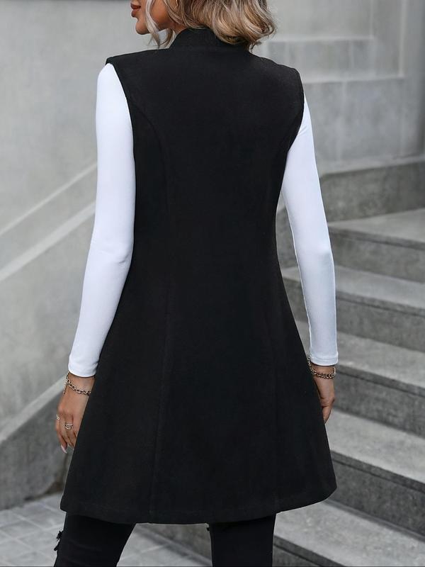 Women's Solid Color Notched Neck Button Pocket Vest Coat, Casual Sleeveless Outerwear for Daily Wear, Ladies Clothes for All Seasons, Winter Clothes Women