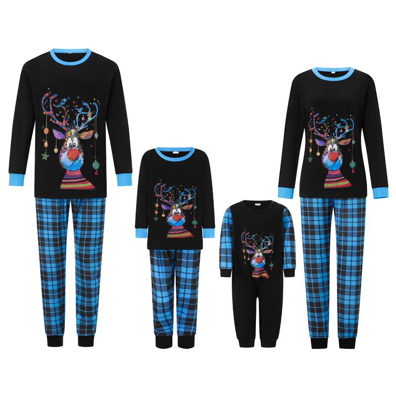 Family Matching Christmas Pajamas Set Reindeer Plaid Print Holiday Sleepwear Loungewear for Men Women Kids Baby