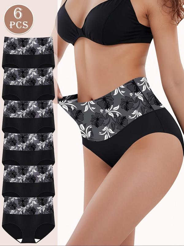 Women's Floral Print High Waist Briefs, Breathable Comfortable Elastic Waist Knicker for Daily Wear, Ladies Underwear for All Seasons