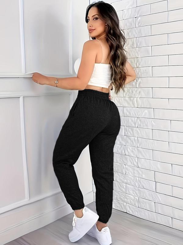 Women's Plain Elastic Waist Jogger Pants, Casual Comfy Pocket Sweatpants for Spring & Fall, Women's Bottoms for Daily Wear