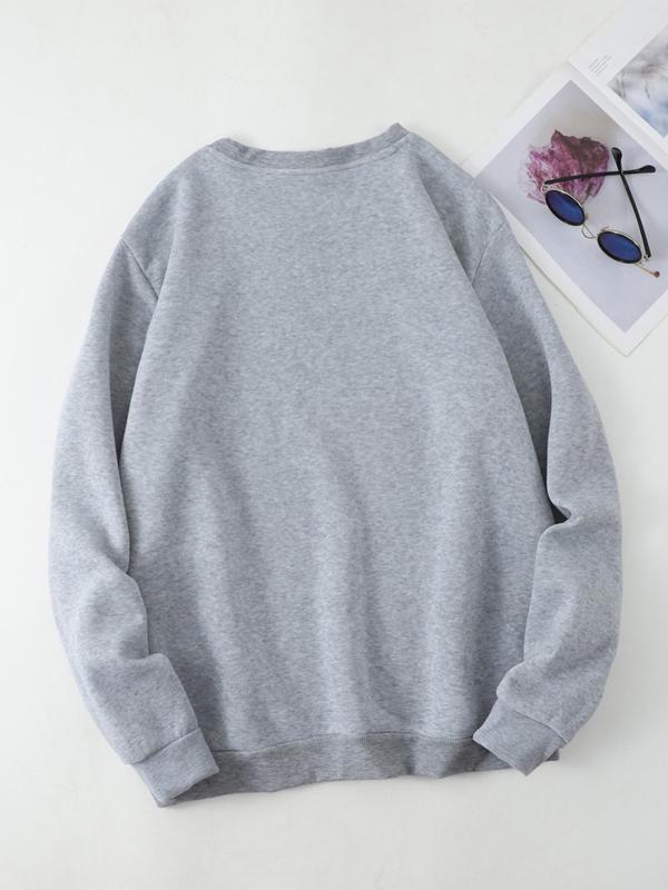 Women's Great White Shark Letter Print Drop Shoulder Sweatshirt, Casual Long Sleeve Round Neck Pullover for Fall & Winter, Sweatshirts for Women, Women's Clothes for Daily Wear